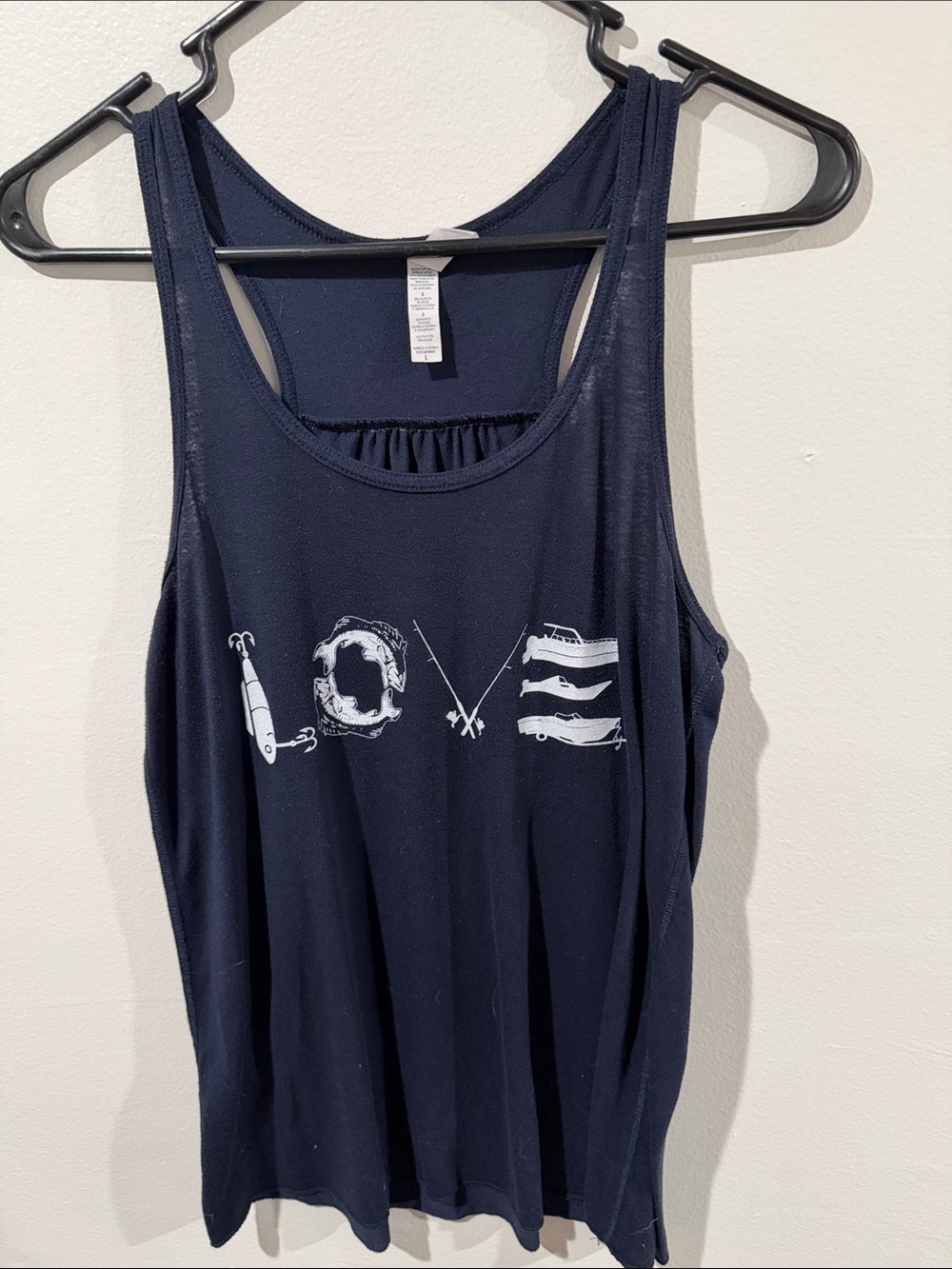 Bella Canvas Navy Graphic Tank Top - LOVE Fishing Icons